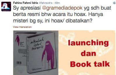 Lomba Busana Mirip Istri Teroris: Bukan Hoax. Solusi Publishing Tuding Gramedia Depok Ketakutan