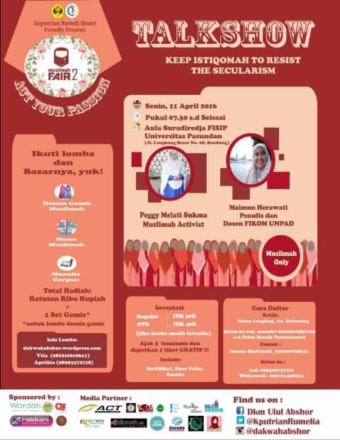 Buat Muslimah, Yuk Ikuti Talkshow 'Keep Istiqomah Resist The Secularism' di Bandung  