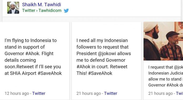 M Tawhidi, Tokoh Syiah Ekstrim Australia Dukung Ahok